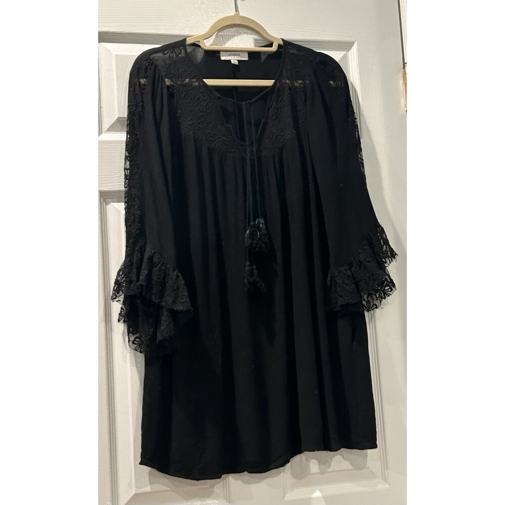 Umgee Boho Style Short Black Dress With Lace Details Size M